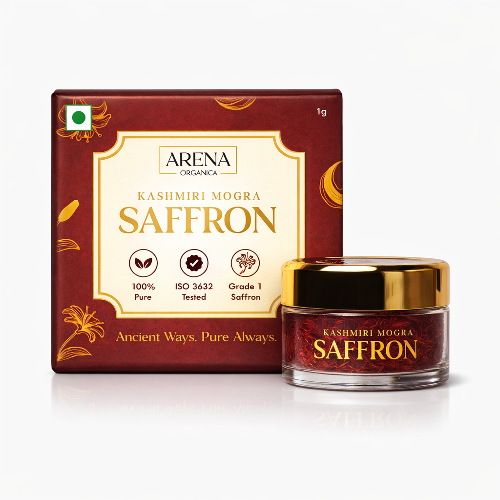 Arena Organica Original Kashmiri Mongra Saffron (1g) | GI Tagged | ISO 3632 Tested | Grade A+++ Kesar for Pregnant Women, Biryani, Pooja & Gifting
