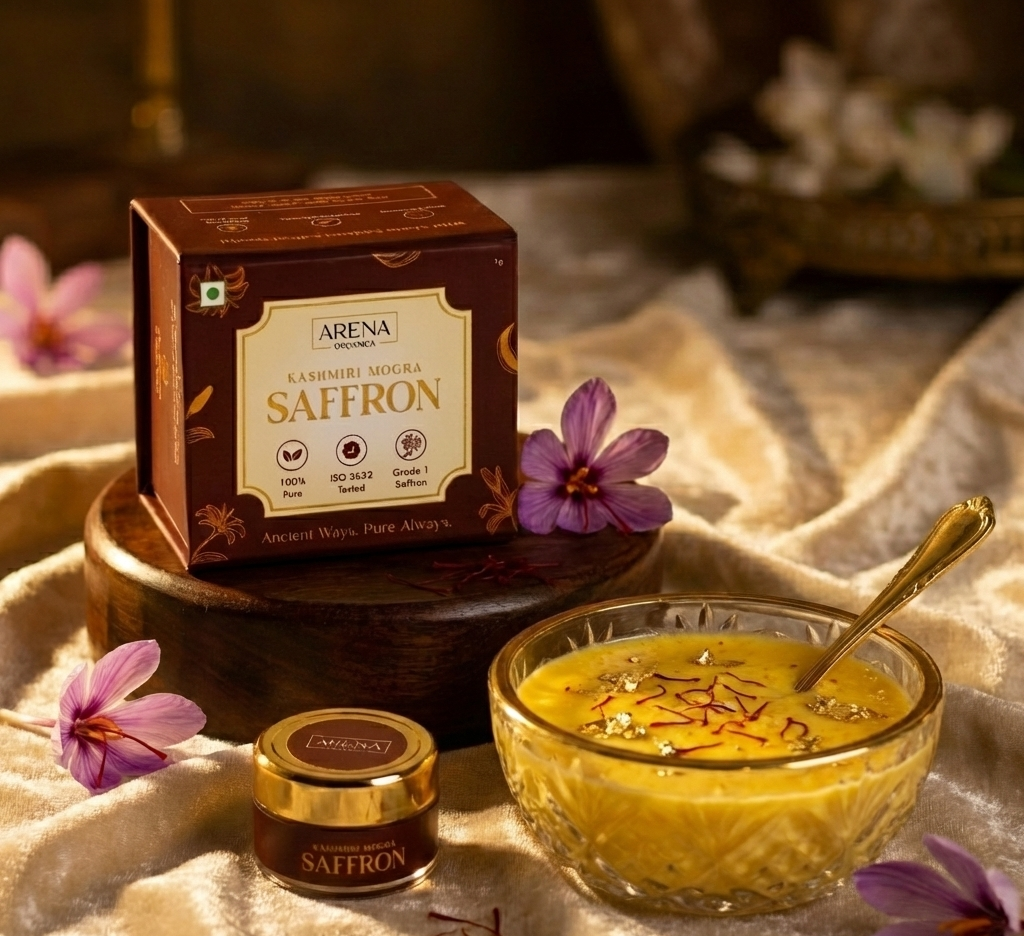 Arena Organica Original Kashmiri Mongra Saffron (1g) | GI Tagged | ISO 3632 Tested | Grade A+++ Kesar for Pregnant Women, Biryani, Pooja & Gifting