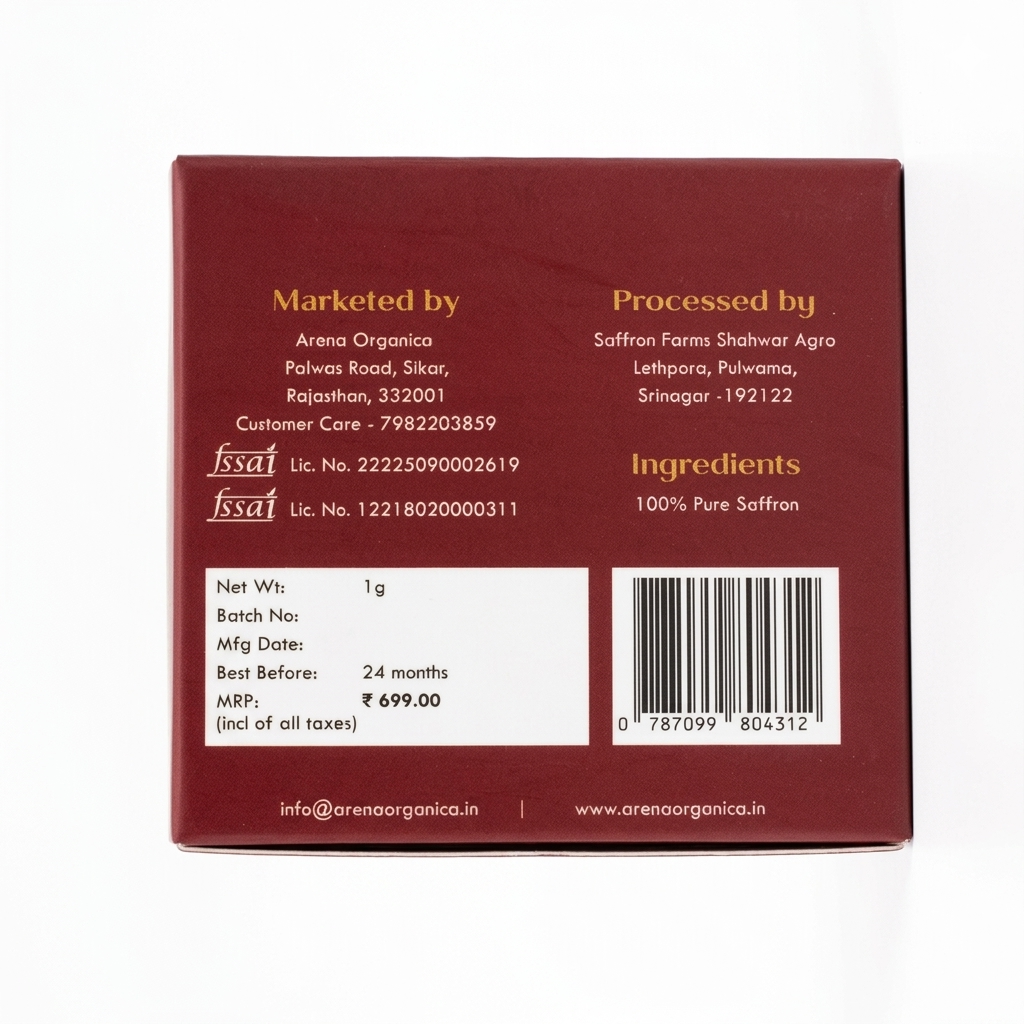 Arena Organica Original Kashmiri Mongra Saffron (1g) | GI Tagged | ISO 3632 Tested | Grade A+++ Kesar for Pregnant Women, Biryani, Pooja & Gifting